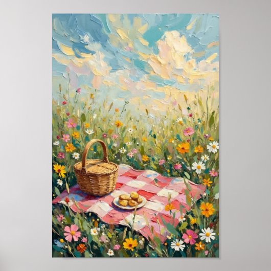 Vintage-Picknick-Wiese-Landschaftskunst Poster (Vorne)