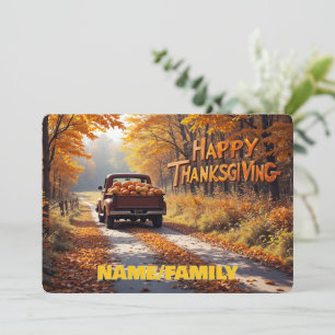 Vintage-Pickup-Truck auf einer Herbststraße Feiertagskarte