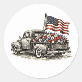 Vintage Pickup Truck Flag Runder Aufkleber
