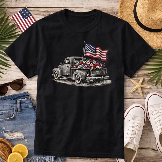 Vintage Pickup Truck Flag T-Shirt