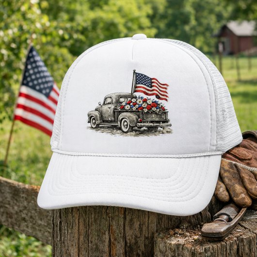 Vintage Pickup Truck Flag Truckerkappe