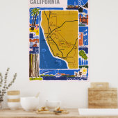 Vintage Pictorial California Map Poster 1950 (Küche)