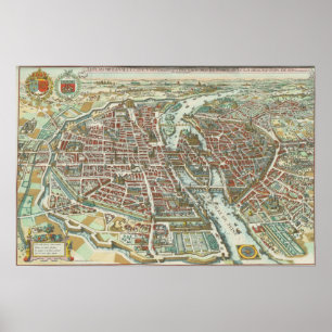 Vintage Pictorial Map of Paris (1615) Poster
