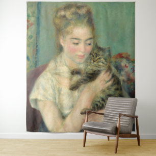 Vintage Pierre Auguste Renoir Frau mit einer Katze Wandteppich