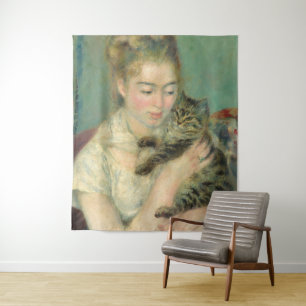 Vintage Pierre Auguste Renoir Frau mit einer Katze Wandteppich