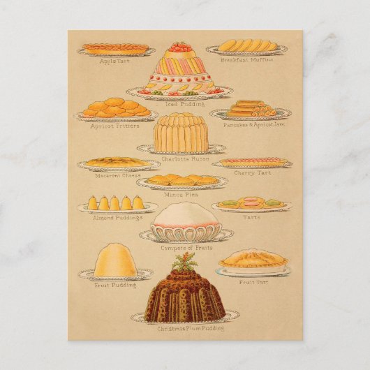 Vintage Pies und Puddings Kochgeschichte Postkarte (Vorderseite)