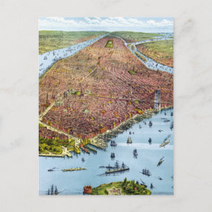 Vintage-Piktogrammkarte von New York City (1879) Postkarte