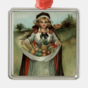Vintage-Pilger-Dame-Erntedankfest-Ornament Silbernes Ornament