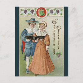 Vintage Pilger teilen einen Hymnbuch-Erntedank Postkarte