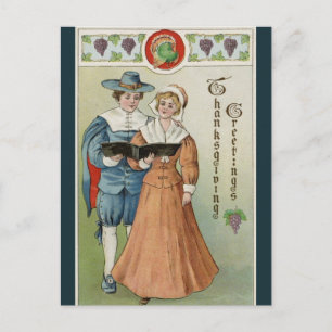 Vintage Pilger teilen sich ein Gesangbuch zum Ernt Postkarte