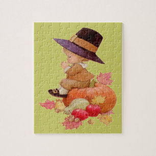 Vintage Pilgerjunge beim Gebet auf Kürbis Puzzle