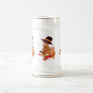 Vintage Pilgerjunge betend auf Kürbis Bierglas