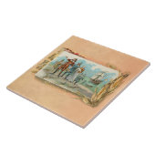 Vintage Pilgerlandung am Plymouth Rock Fliese (Seite)