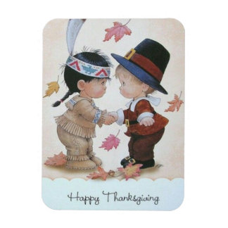 Vintage Pilgrim & Indian Happy Thanksgiving Magnet