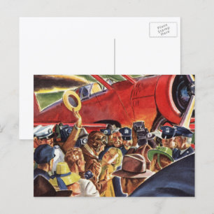 Vintage-Pilot eines einmotorigen Propellerflugzeug Postkarte