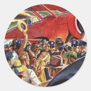 Vintage-Pilot eines einmotorigen Propellerflugzeug Runder Aufkleber