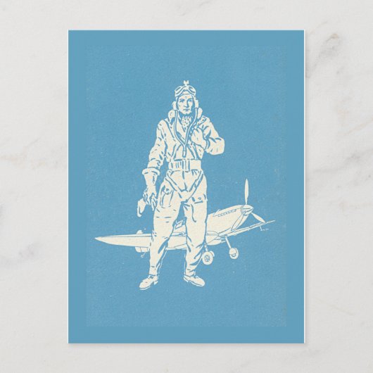 Vintage Pilot- und Flugzeugart Postkarte (Vorderseite)