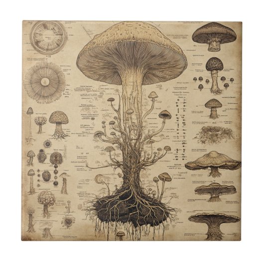 Vintage-Pilz-Botanik-Chart (5) Fliese (Vorderseite)