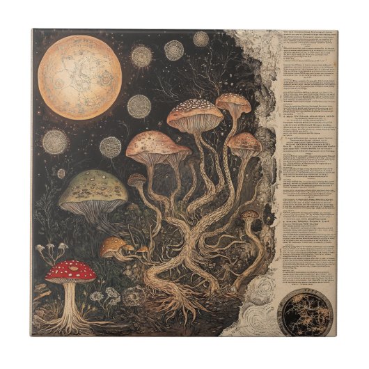 Vintage Pilz-Botanik-Chart (7) Fliese (Vorderseite)