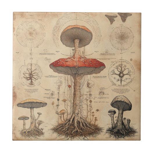 Vintage-Pilz-Botanik-Chart (8) Fliese (Vorderseite)