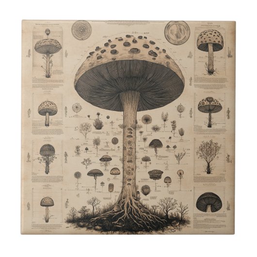 Vintage Pilz-Botanikkarte (10) Fliese (Vorderseite)