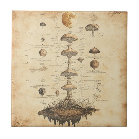 Vintage Pilz-Botanikkarte (12) Fliese (Vorderseite)