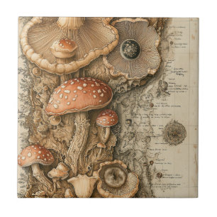 Vintage-Pilz-Botanikkarte (1) Fliese