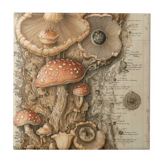 Vintage-Pilz-Botanikkarte (1) Fliese (Vorderseite)