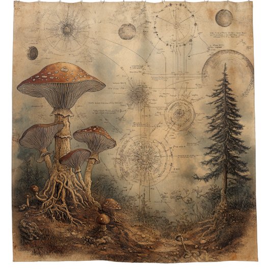 Vintage Pilz-Botanikkarte (3) Duschvorhang (Vorderseite)