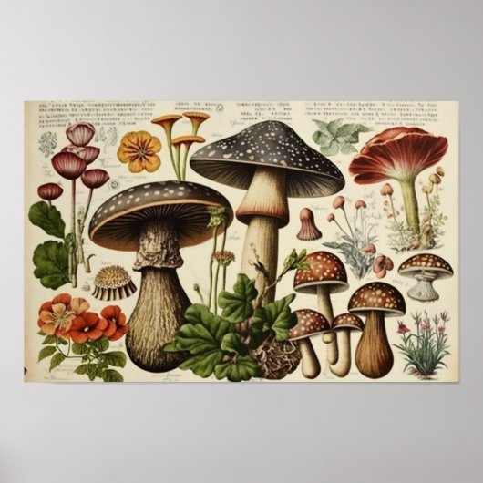 Vintage Pilz Cottagecore Poster (Vorne)