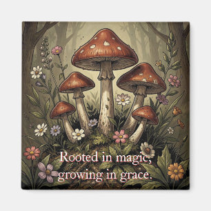 Vintage-Pilz-Rotkappen- und Wildblumen-Kunst Magnet