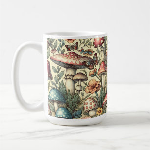 Vintage-Pilze, Blumen, Schmetterlinge Whimsical Kaffeetasse