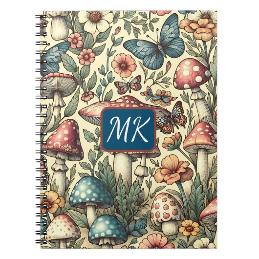 Vintage Pilze, Schmetterlinge und Blume Notizblock (Vorderseite)