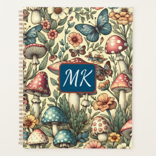 Vintage Pilze, Schmetterlinge und Blume Planer