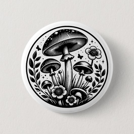 Vintage-Pilze und Blumen Button (Vorderseite)