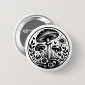 Vintage-Pilze und Blumen Button (Vorne & Hinten)