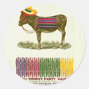 Vintage Pin the Tail on the Donkey Partyspiel Runder Aufkleber