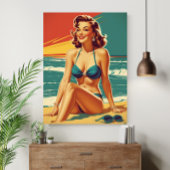 Vintage Pin Up Beach Retro Bikini Woman Poster