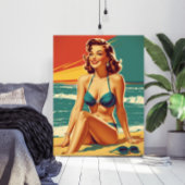 Vintage Pin Up Beach Retro Bikini Woman Poster