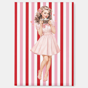 Vintage Pin-Up-Fotograf-Magnet Retro Rosa Magnet