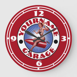 Vintage Pin-Up Girl Template Large Clock Große Wanduhr