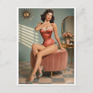 Vintage Pin-Up Glamour Kunstprint   Retro Boudoir Postkarte