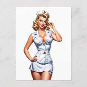 Vintage Pin-up Krankenschwester Digitale Kunst Postkarte