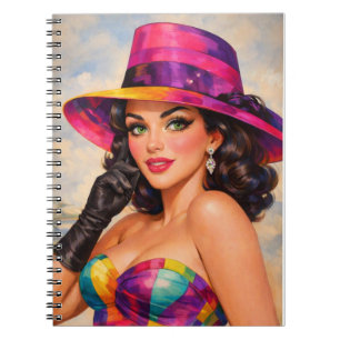 Vintage Pin-Up-Porträt mit farbenfrohem Fedora  Notizblock