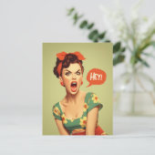 Vintage Pin-Up Power Shout Postkarte (Stehend Vorderseite)