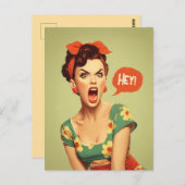 Vintage Pin-Up Power Shout Postkarte (Vorne/Hinten)