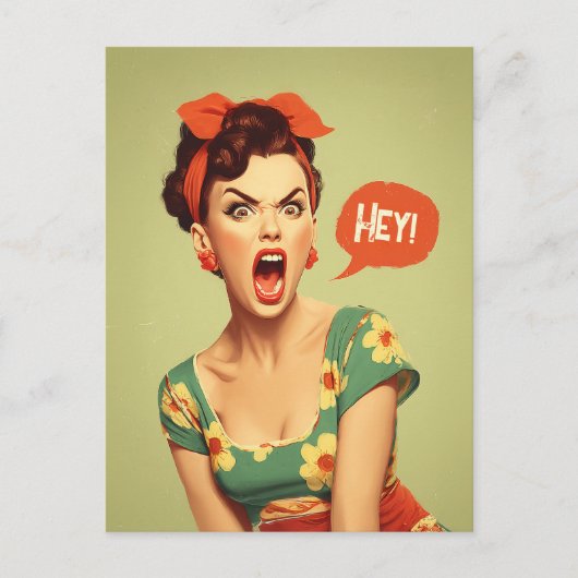 Vintage Pin-Up Power Shout Postkarte (Vorderseite)