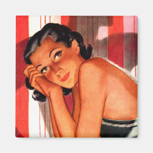 Vintage Pin-Up-Schönheit mit braunen Haaren Magnet