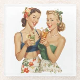 Vintage Pin-Up Sommer-Cocktail-Freundinnen Glasuntersetzer