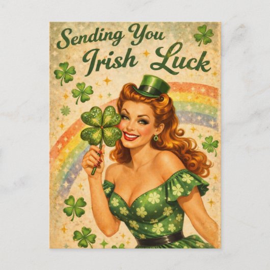 Vintage Pin-Up St. Patrick’s Day Postkarte (Vorderseite)
